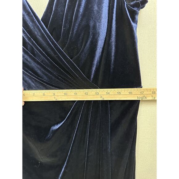 REVELRY Velvet Bridesmaid Dress in Deep Blue Women's Size 16 Faux Wrap. - Picture 13 of 16